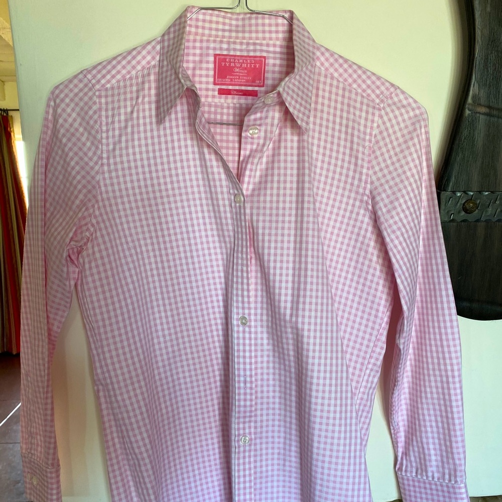 Charles Tyrwhitt pink & white check shirt size 6